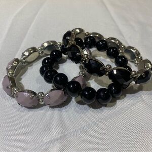 Elegant Black, Purple and Silver Beaded Bracelet Set